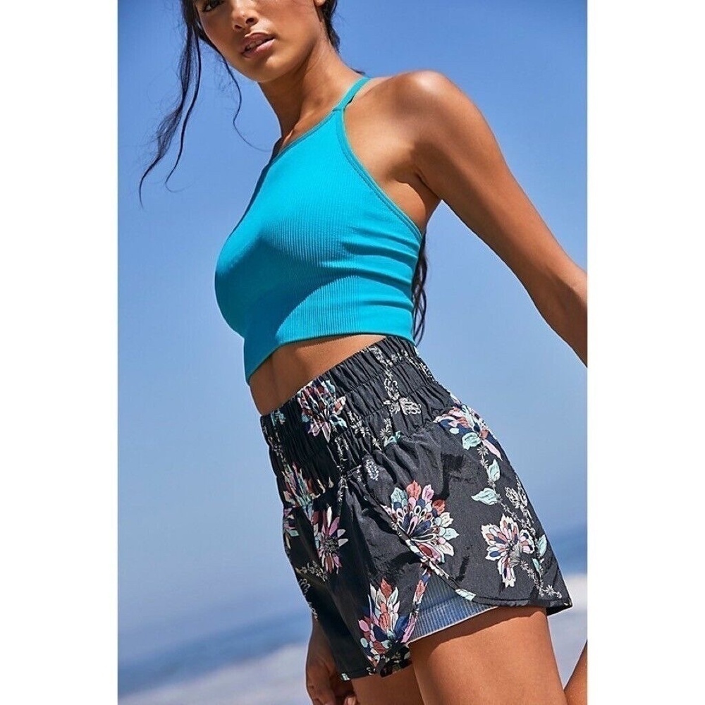 FREE PEOPLE Movement The Way Home Floral Shorts Black Athletic Print X-Small